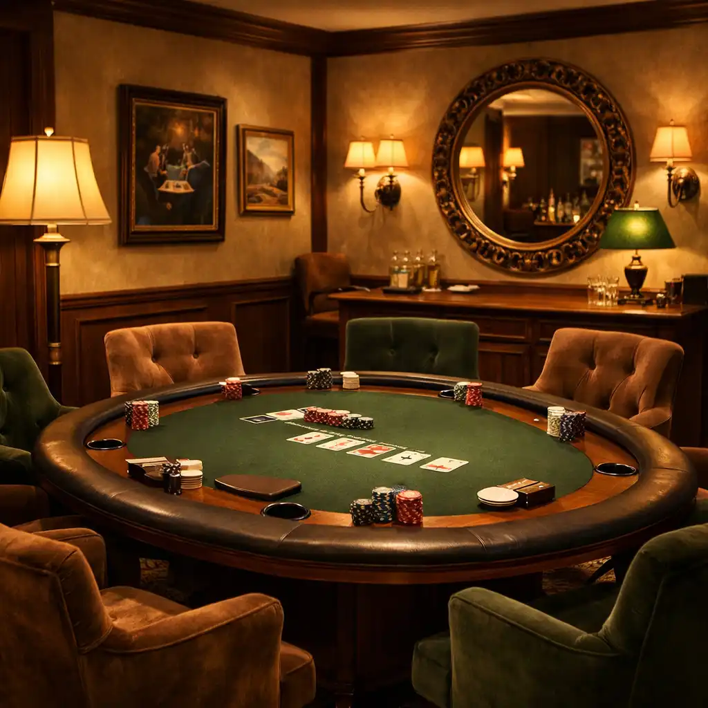 Poker Lounge avec table centrale et fauteuils en velours